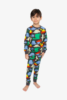 Organic Cotton Two Piece Pajama Set Black Dinosaur Print - J20PB10US_2J228