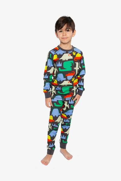 Organic Cotton Two Piece Pajama Set Black Dinosaur Print - J20PB10US_2J228