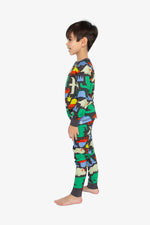 Organic Cotton Two Piece Pajama Set Black Dinosaur Print - J20PB10US_2J228