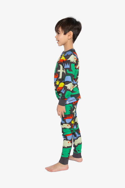 Organic Cotton Two Piece Pajama Set Black Dinosaur Print - J20PB10US_2J228