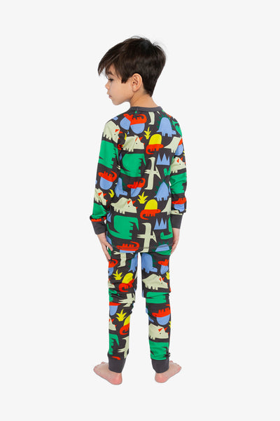 Organic Cotton Two Piece Pajama Set Black Dinosaur Print - J20PB10US_2J228