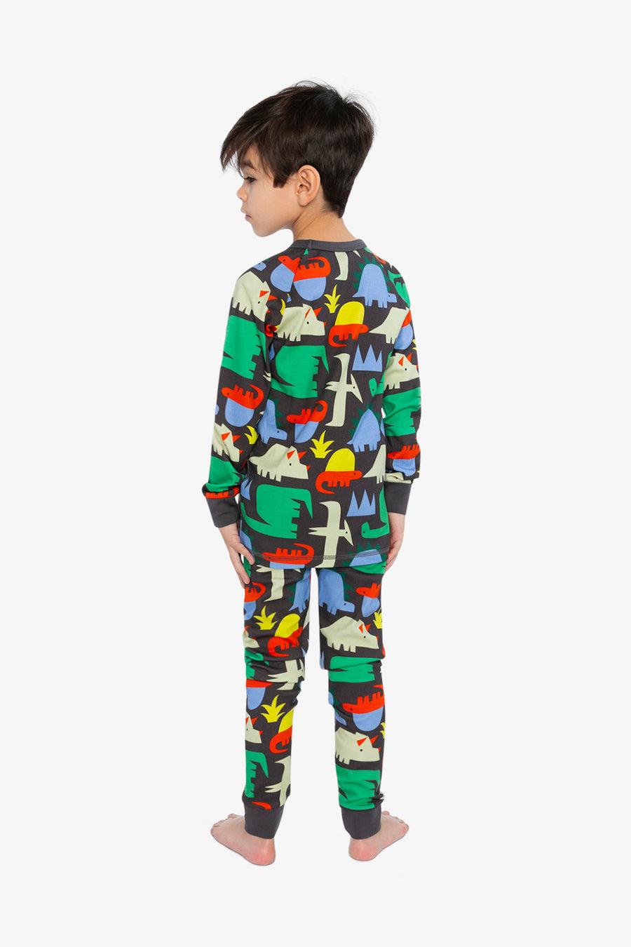 Organic Cotton Two Piece Pajama Set Black Dinosaur Print - J20PB10US_2J228
