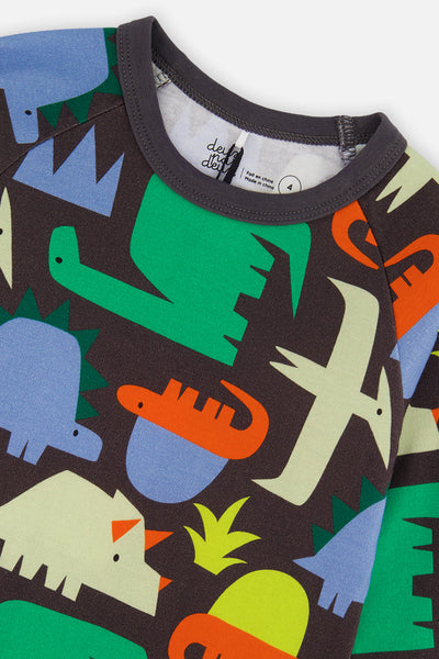 Organic Cotton Two Piece Pajama Set Black Dinosaur Print - J20PB10US_2J228