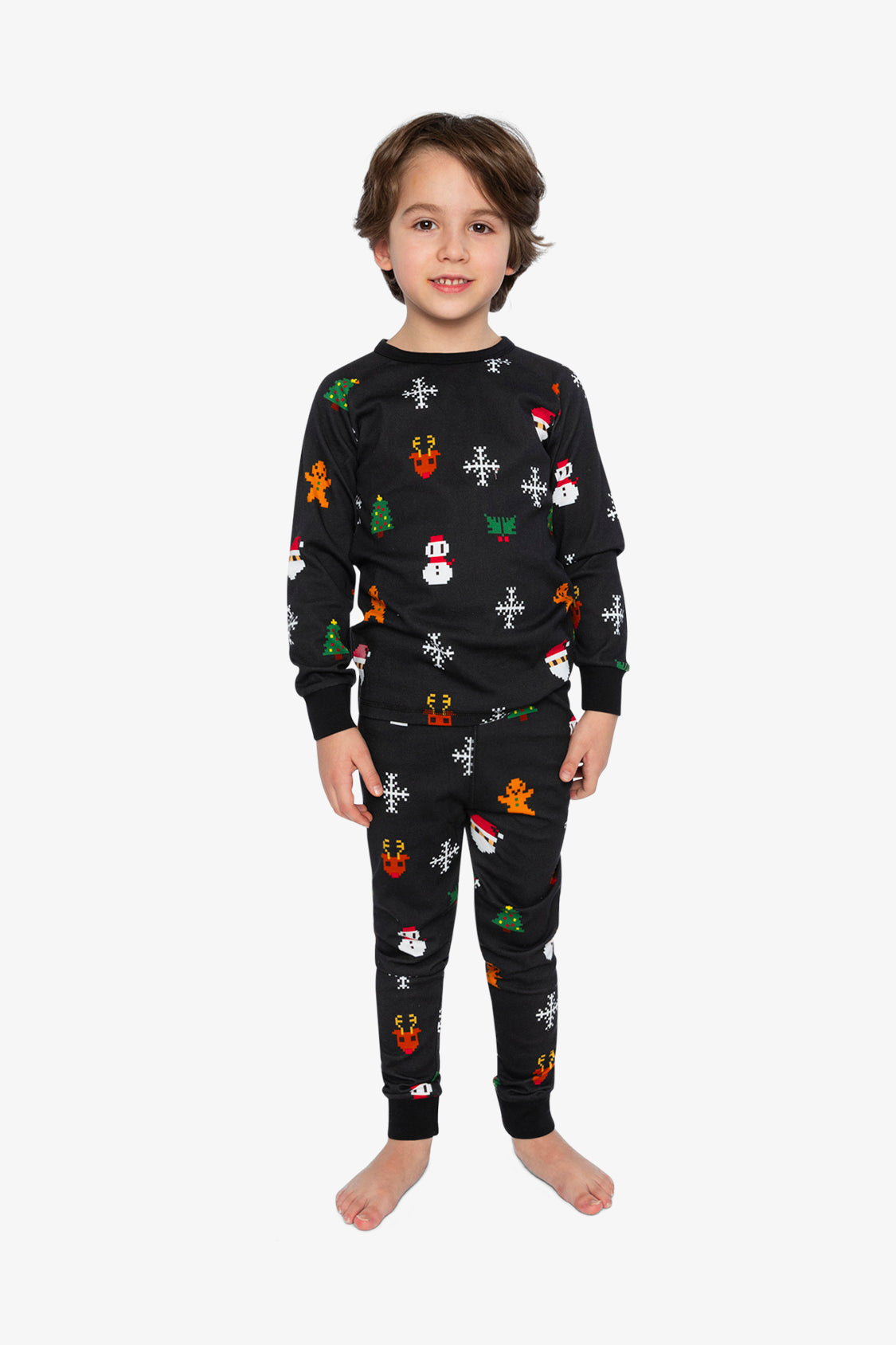 Organic Cotton Two Piece Pajama Set Black Christmas Pixel Print - J20PB10US_2J232