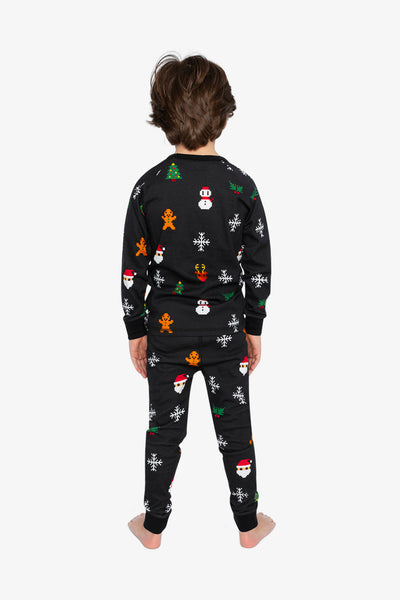 Organic Cotton Two Piece Pajama Set Black Christmas Pixel Print - J20PB10US_2J232