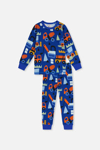 Organic Cotton Two Piece Pajama Set Blue Truck Print - J20PB10_2J225