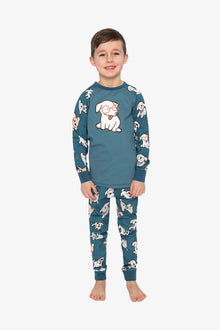 Organic Cotton Two Piece Pajama Set Turquoise Dog Print - J20PB10_2J226