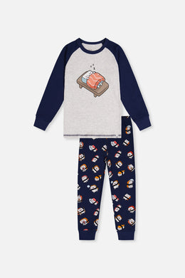 Organic Cotton Two Piece Pajama Set Blue Sushi Print - J20PB10_2J227