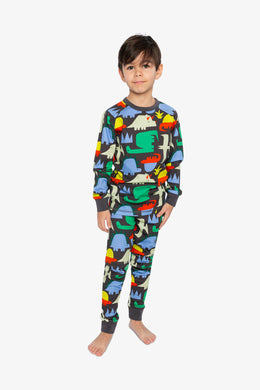 Organic Cotton Two Piece Pajama Set Black Dinosaur Print - J20PB10_2J228