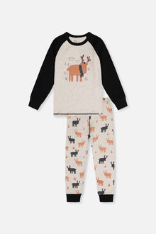 Organic Cotton Two Piece Pajama Set Beige Elk Print - J20PB10_2J229