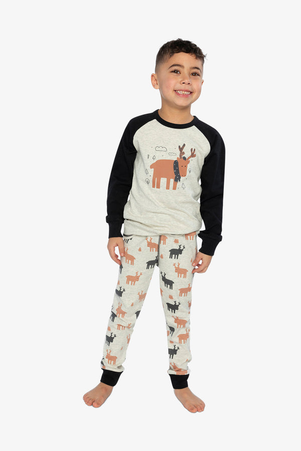 Organic Cotton Two Piece Pajama Set Beige Elk Print - J20PB10_2J229