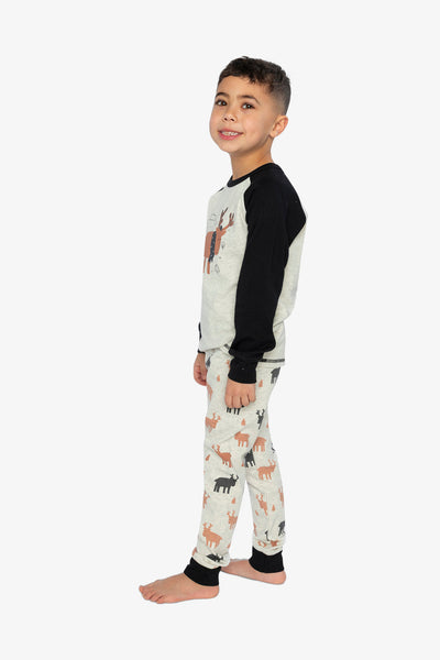 Organic Cotton Two Piece Pajama Set Beige Elk Print - J20PB10_2J229