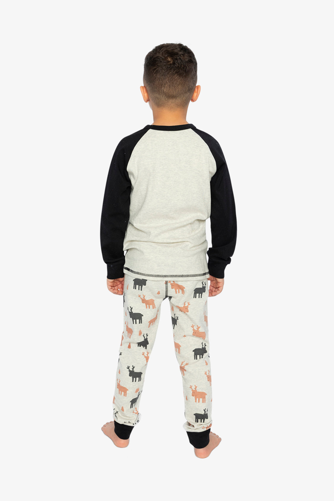 Organic Cotton Two Piece Pajama Set Beige Elk Print - J20PB10_2J229