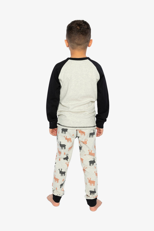 Organic Cotton Two Piece Pajama Set Beige Elk Print - J20PB10_2J229