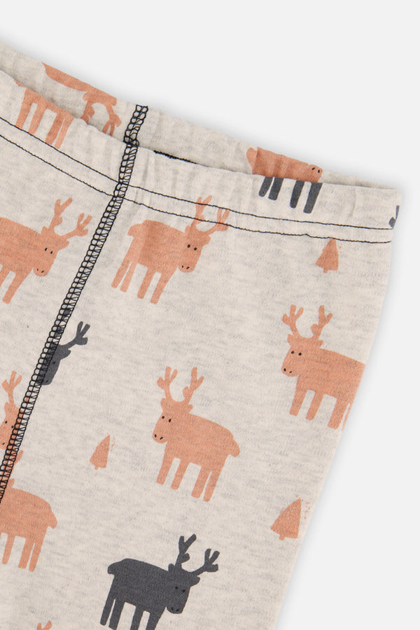 Organic Cotton Two Piece Pajama Set Beige Elk Print - J20PB10_2J229