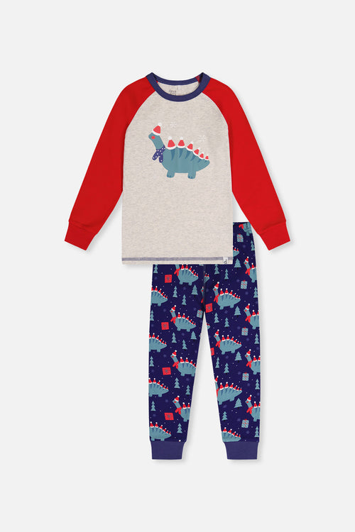 Organic Cotton Two Piece Pajama Set Blue Dinosaur Print - J20PB10_2J231