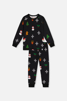 Organic Cotton Two Piece Pajama Set Black Christmas Pixel Print - J20PB10_2J232
