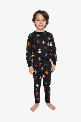Organic Cotton Two Piece Pajama Set Black Christmas Pixel Print - J20PB10_2J232