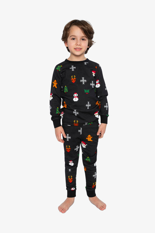 Organic Cotton Two Piece Pajama Set Black Christmas Pixel Print - J20PB10_2J232