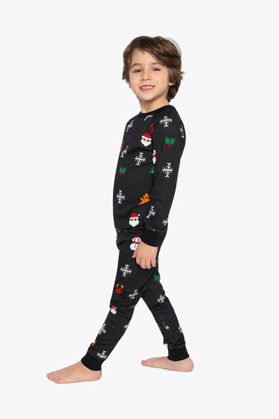Organic Cotton Two Piece Pajama Set Black Christmas Pixel Print - J20PB10_2J232