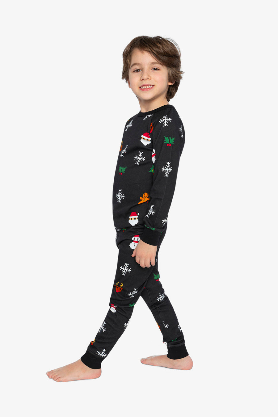 Organic Cotton Two Piece Pajama Set Black Christmas Pixel Print - J20PB10_2J232