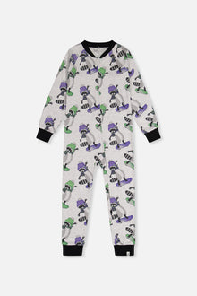 Pyjama une pièce en coton biologique beige imprimé ratons-laveurs pour bébé