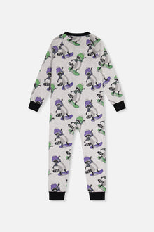 Pyjama une pièce en coton biologique beige imprimé ratons-laveurs pour bébé