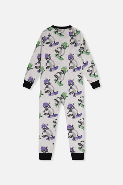 Baby Organic Cotton One Piece Pajama Beige Raccoon Print