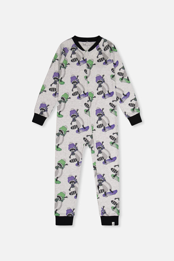 Organic Cotton One Piece Pajama Beige Raccoon Print - J20PB40_2J230