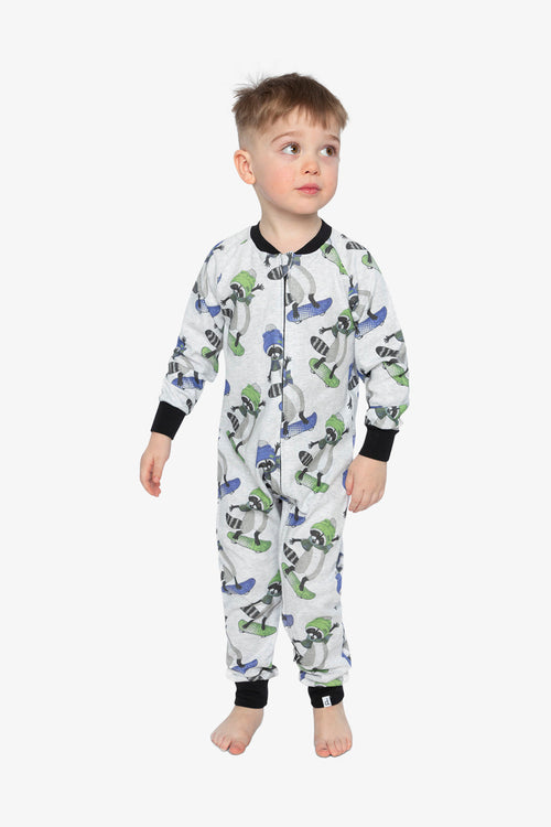 Organic Cotton One Piece Pajama Beige Raccoon Print - J20PB40_2J230