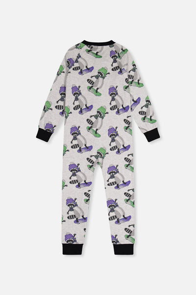 Organic Cotton One Piece Pajama Beige Raccoon Print - J20PB40_2J230