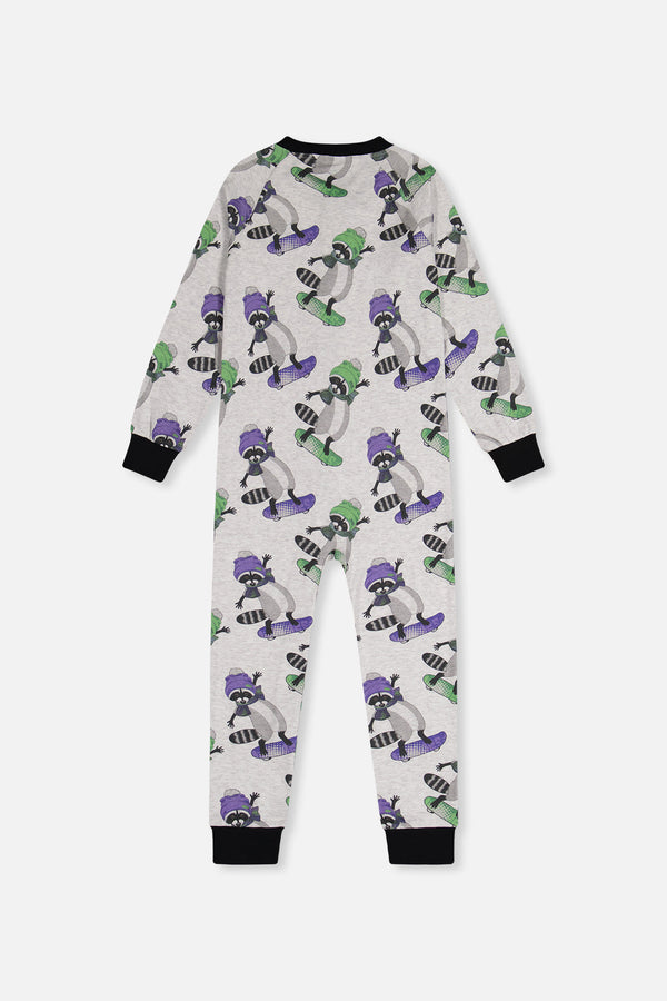 Organic Cotton One Piece Pajama Beige Raccoon Print - J20PB40_2J230