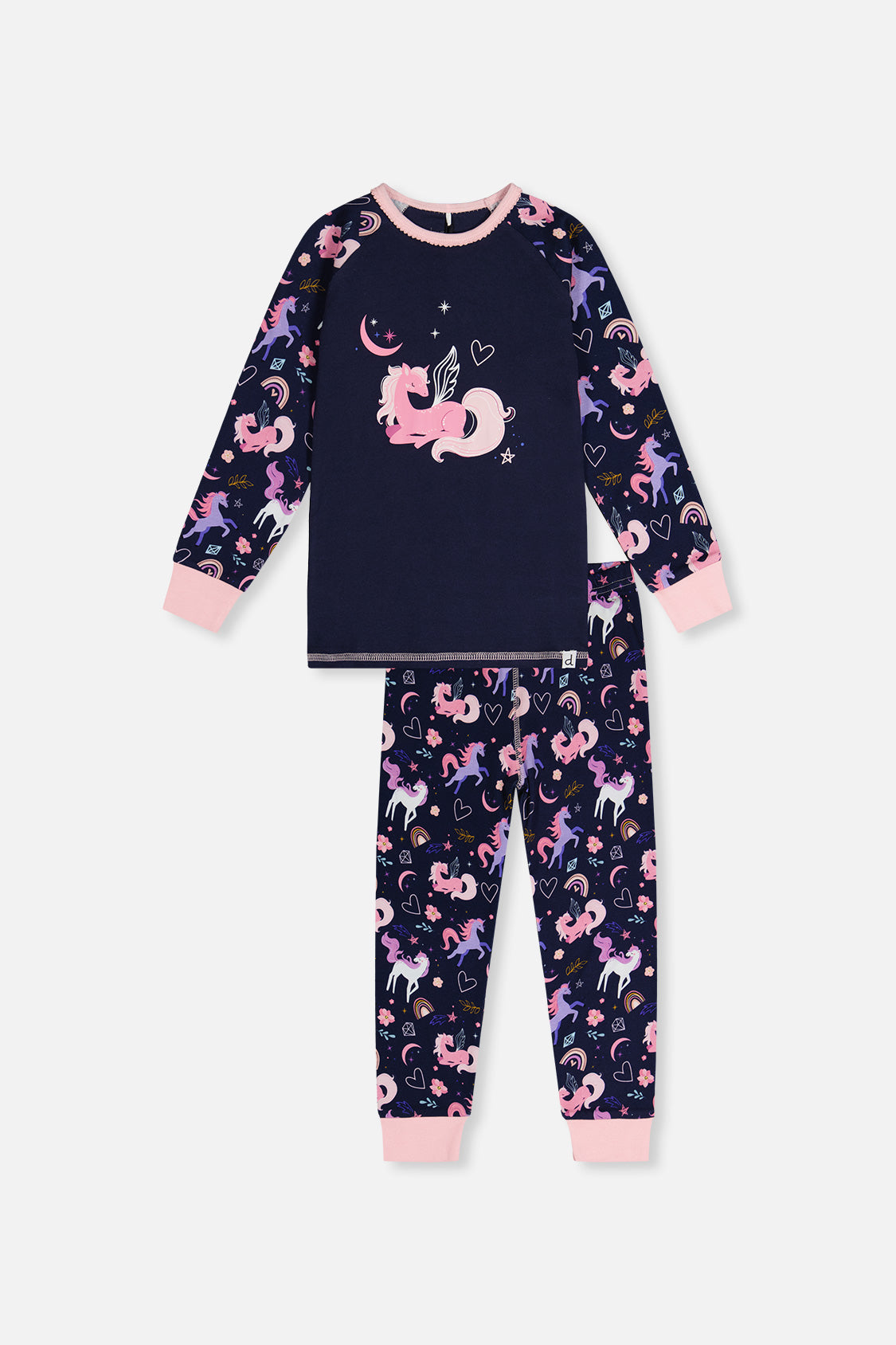 Pyjama deux pièces en coton biologique violet imprimé licornes