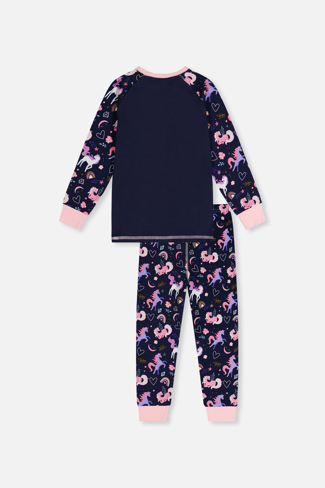 Pyjama deux pièces en coton biologique violet imprimé licornes