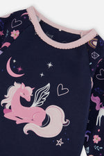 Pyjama deux pièces en coton biologique violet imprimé licornes
