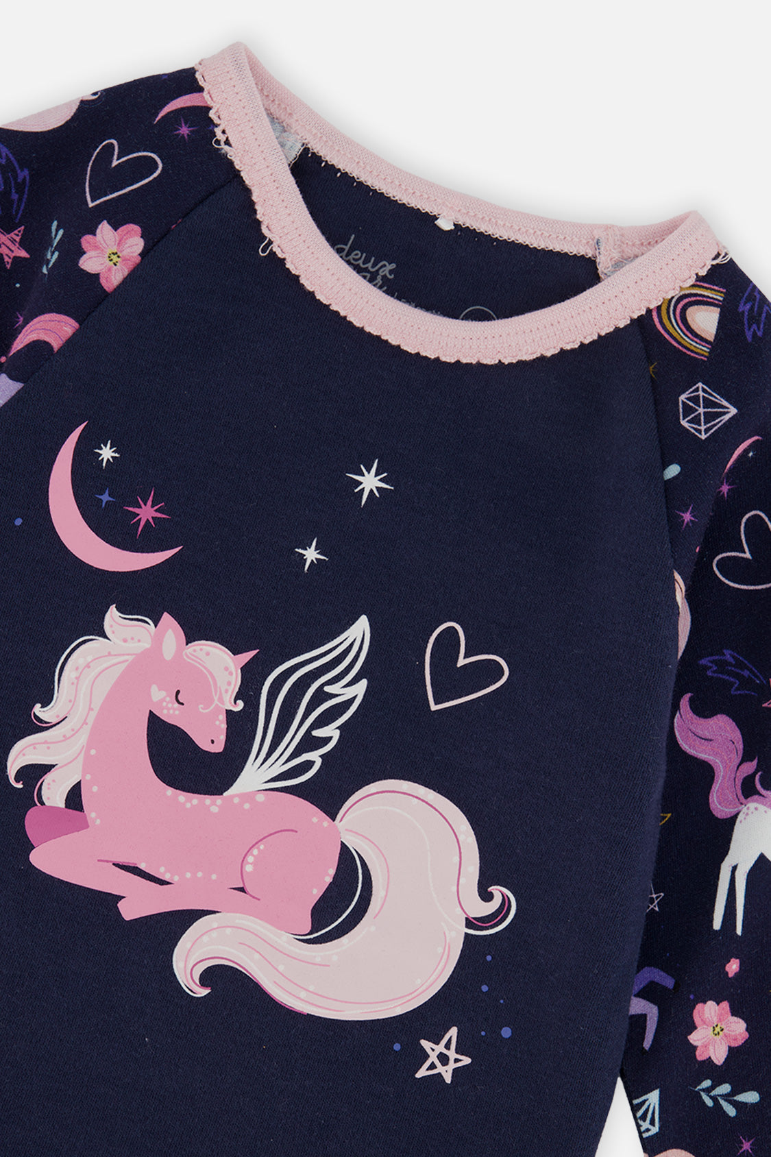 Pyjama deux pièces en coton biologique violet imprimé licornes