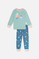 Organic Cotton Two Piece Pajama Set Blue House Print - J20PG10US_2J218