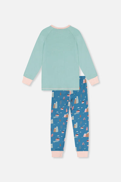 Organic Cotton Two Piece Pajama Set Blue House Print - J20PG10US_2J218