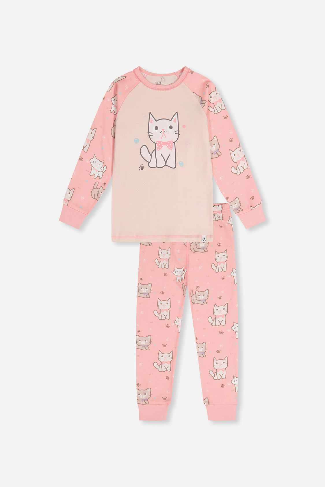 Organic Cotton Two Piece Pajama Set Pink Cat Print - J20PG10US_2J219