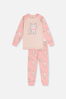Organic Cotton Two Piece Pajama Set Pink Cat Print - J20PG10US_2J219