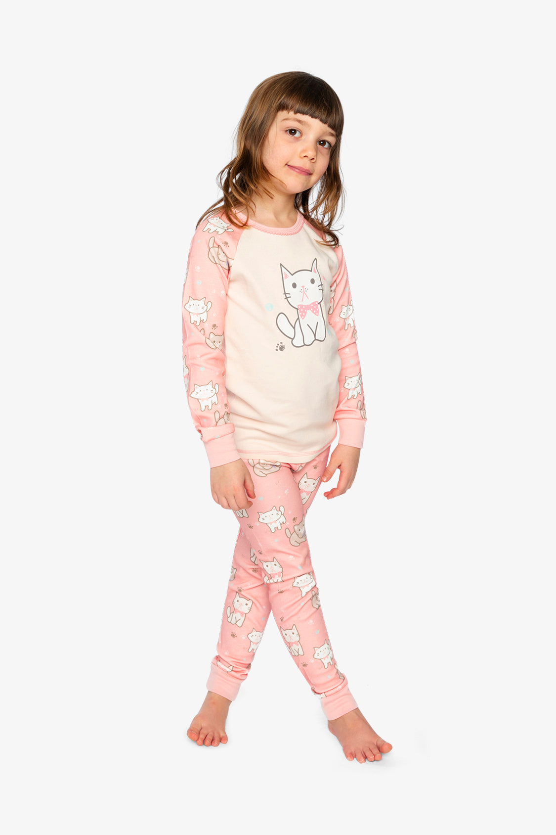 Organic Cotton Two Piece Pajama Set Pink Cat Print - J20PG10US_2J219