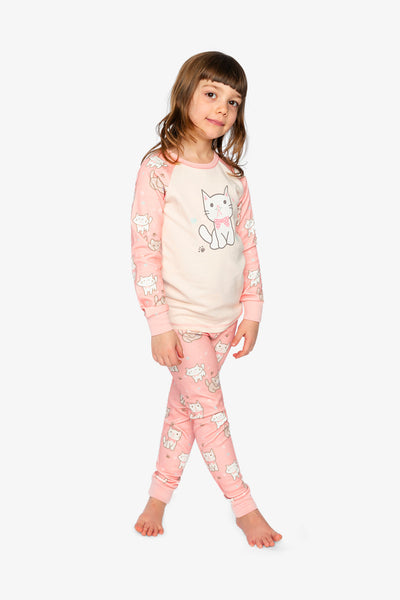 Organic Cotton Two Piece Pajama Set Pink Cat Print - J20PG10US_2J219
