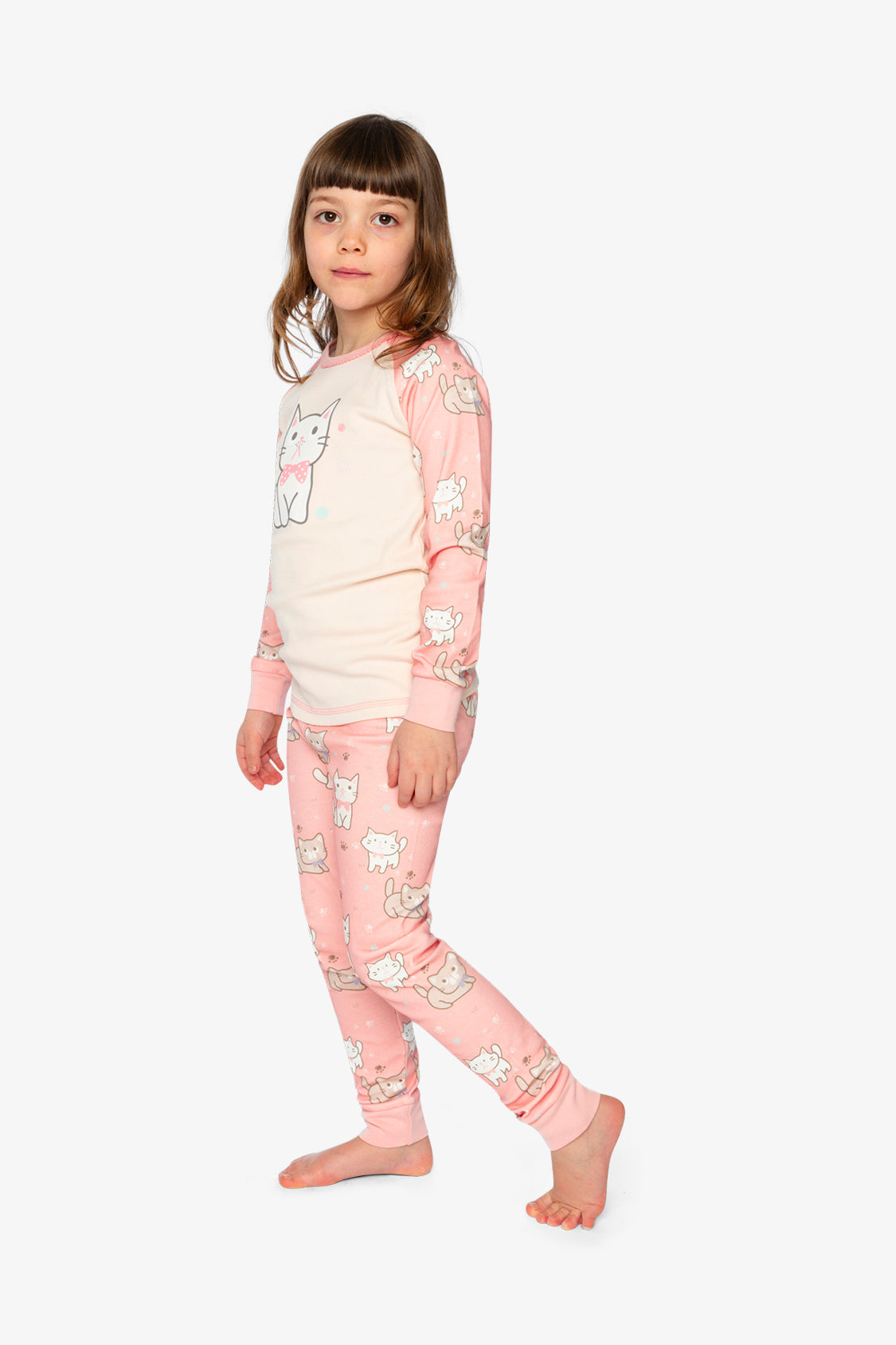 Organic Cotton Two Piece Pajama Set Pink Cat Print - J20PG10US_2J219