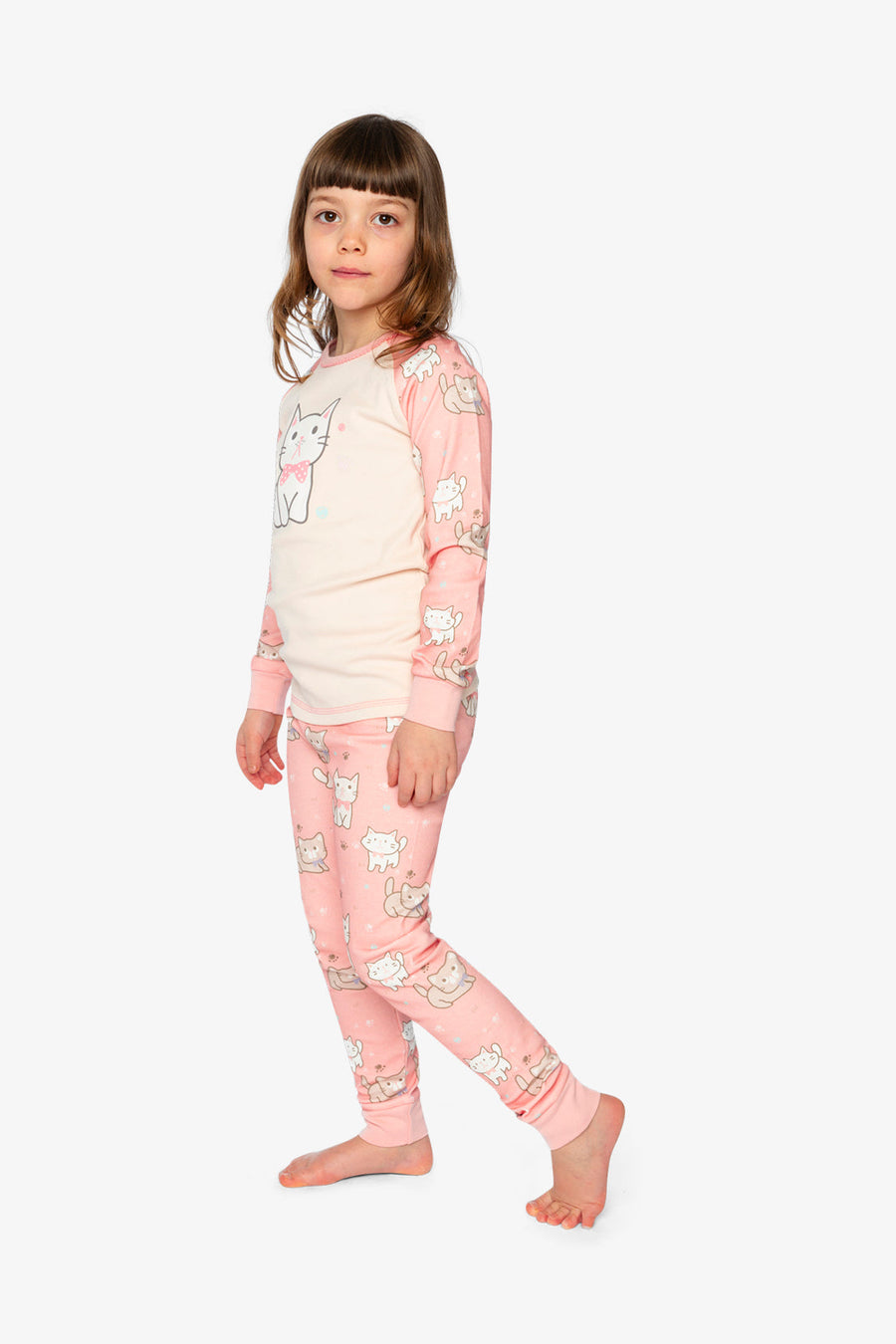 Organic Cotton Two Piece Pajama Set Pink Cat Print - J20PG10US_2J219