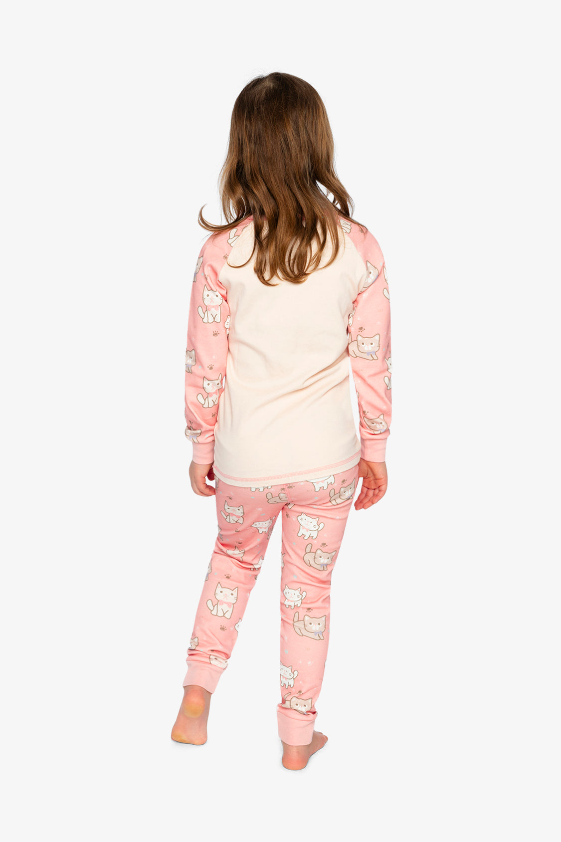 Organic Cotton Two Piece Pajama Set Pink Cat Print - J20PG10US_2J219