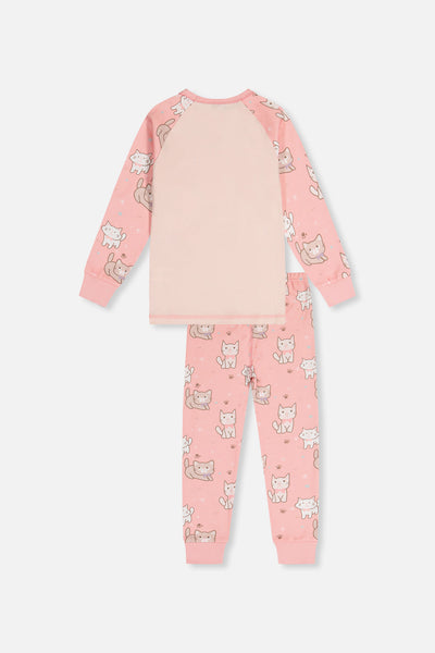 Organic Cotton Two Piece Pajama Set Pink Cat Print - J20PG10US_2J219