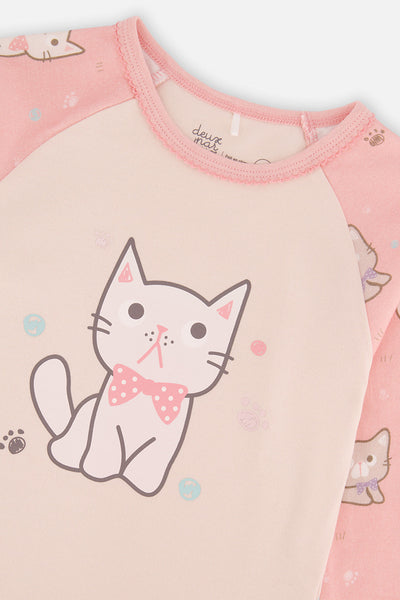 Organic Cotton Two Piece Pajama Set Pink Cat Print - J20PG10US_2J219