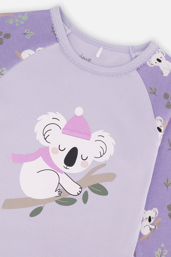 Organic Cotton Two Piece Pajama Set Purple Koala Print - J20PG10US_2J220