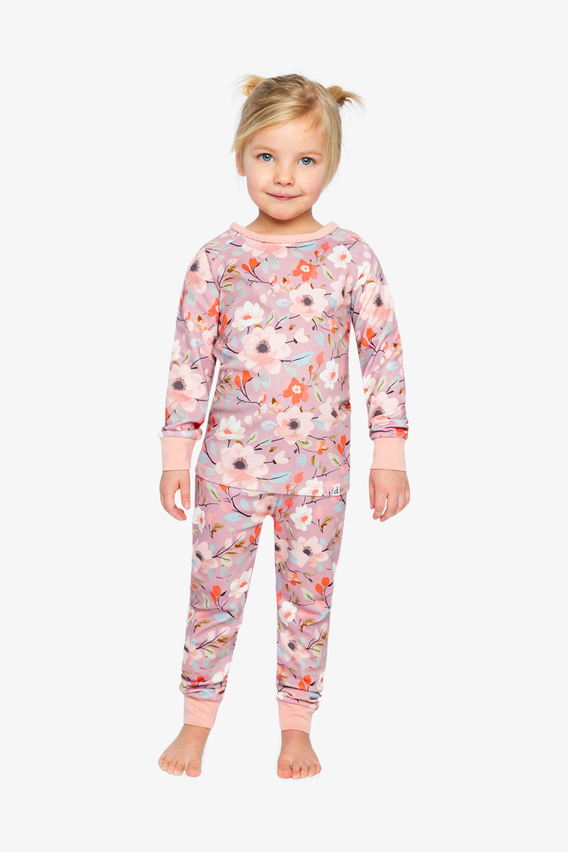Organic Cotton Two Piece Pajama Set Pink Floral Print - J20PG10US_2J221