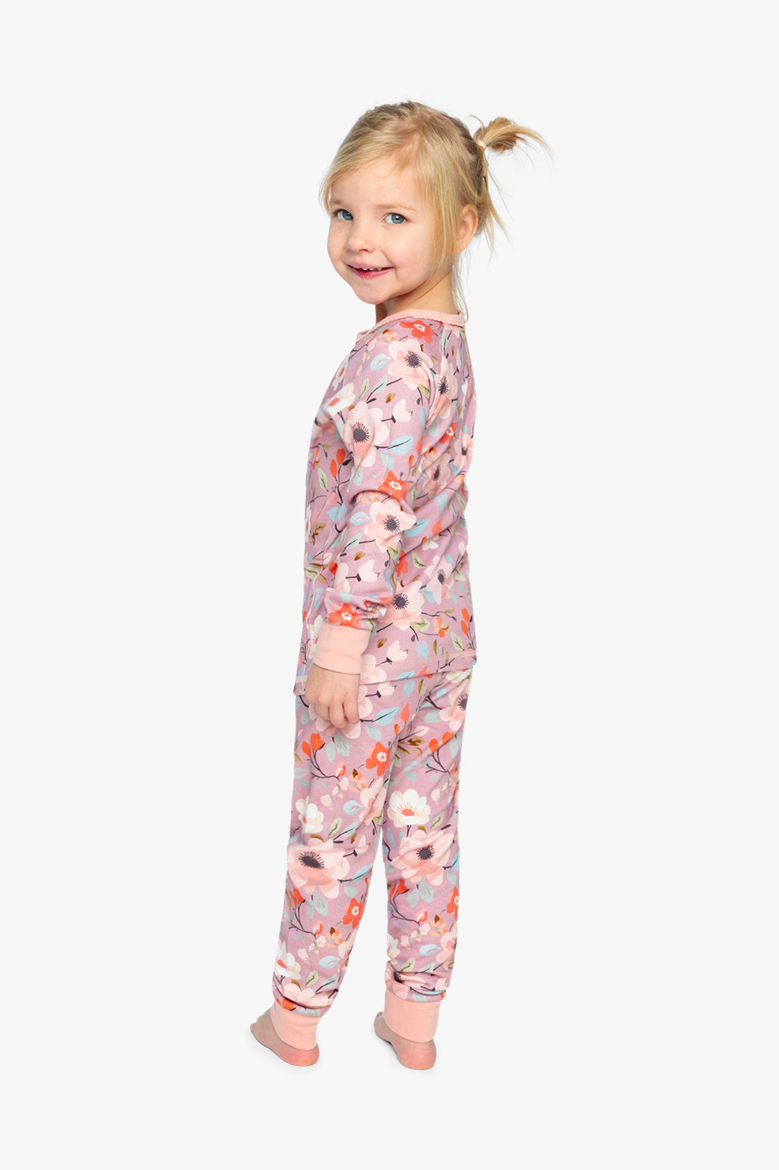 Organic Cotton Two Piece Pajama Set Pink Floral Print - J20PG10US_2J221